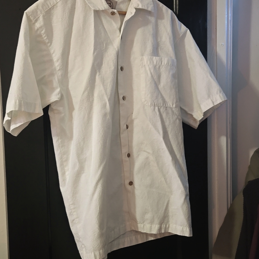 Men's Panama Jack Collar White Button Floral Shirt Cotton/Poly Short Sleeve